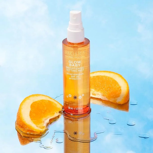 Pacifica Beauty Glow Baby Brightening Setting Mist, Broad Spectrum SPF 45, Makeup Setting Spray, UVA/UVB Protection, Blue ...
