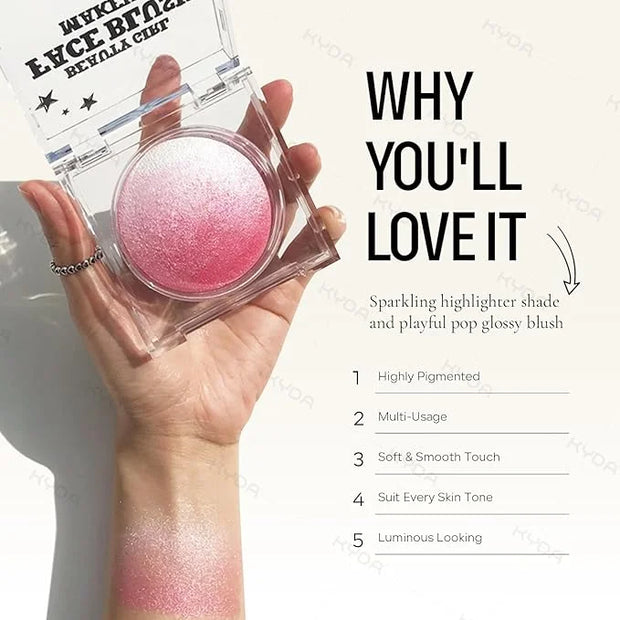 KYDA Pink Baked Blush, Pink Glow Powder for Blush and Highlighter, High Glossy Finish, Lightweight Blendable Shimmer Blush...