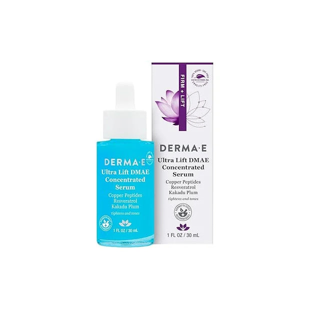 DERMA E Ultra Lift DMAE Concentrated Serum – All Natural Skin Firming & Hydrating Serum with Copper Peptides and Resveratr...