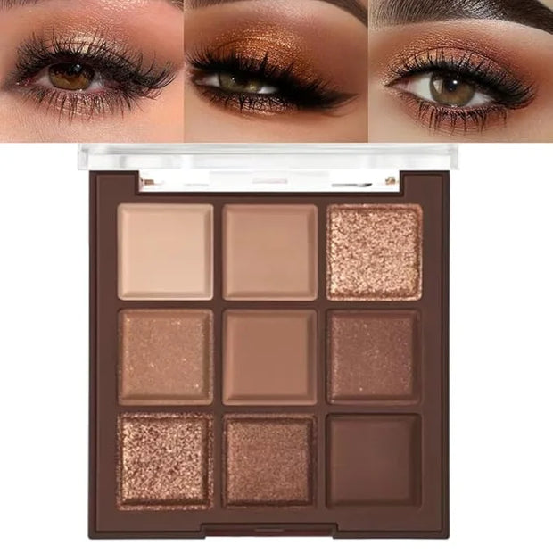 Neutral Brown Eye Shadow palette- Rose Gold Dark Brown Eyeshadow Palette Colorful 9 Colors, Matte Shimmer Highly Pigmented...