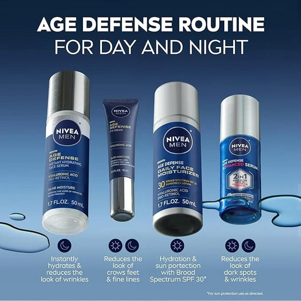 NIVEA Men Age Defense Eye Cream with Hyaluronic Acid, Skin Care Gifts for Dad, 24-Hour Hydrating Under Eye Cream for Men H...