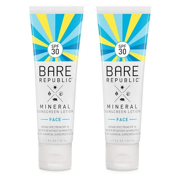 Bare Republic Mineral Face Sunscreen Lotion. Lightweight, Unscented and Water-Resistant Face Moisturizer, 1.7 Oz, 2 Pack, ...