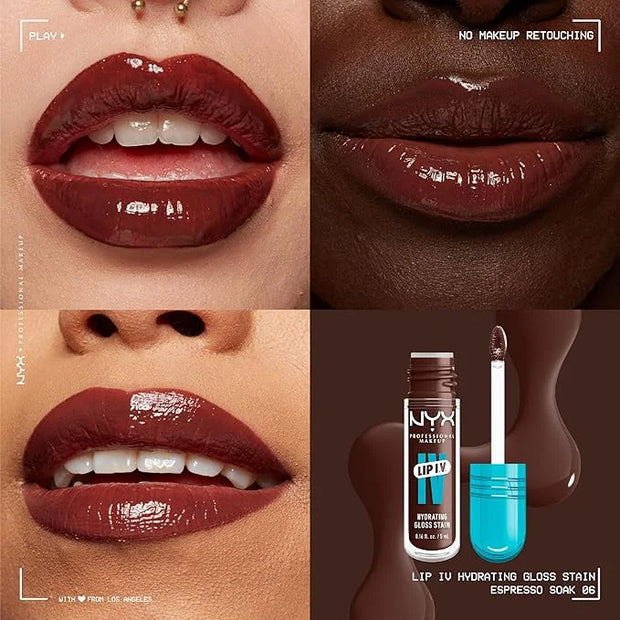 NYX PROFESSIONAL MAKEUP Lip IV Hydrating Glossy Lip Stain with 12HR Hydration - Espresso Soak (Brown) - Product Image