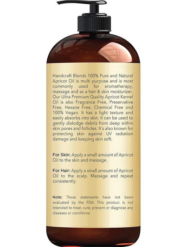 Handcraft Blends Apricot Kernel Oil - Cold-Pressed 16 Fl Oz - 100% Pure and Natural - Premium Grade Carrier for Skin and H...