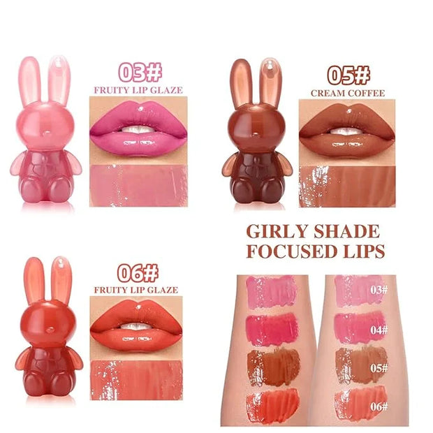3Pcs Cute Rabbit Hydrating Lip Gloss Set,Cute Bunny Lip Glaze, Moisturising Jelly Liquid Lipsticks Lip Stain,Waterproof No...