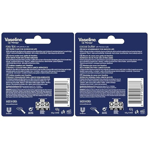 Vaseline Lip Therapy Variety 4-Pack – Rosy Lips + Cocoa Butter Moisturizing Lip Balm with Vitamin E, 0.16 Oz Ea - Product ...