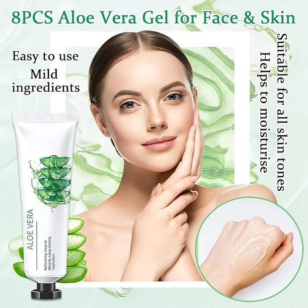 8PCS Aloe Vera Gel for Face & Skin,Organic Aloe Vera Gel,Hydrating After Sun Cream for Travel Size,Moisturizing Lotion for...