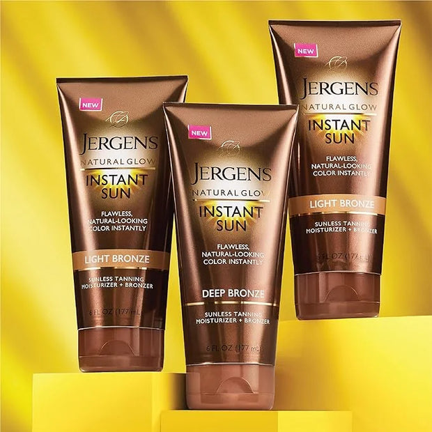 Jergens Natural Glow Instant Sun Self Tanner Moisturizer + Bronzer, Lightweight Sunless Tanner Moisturizer for a Sunkissed...