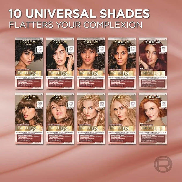 L’Oreal Paris Excellence Universal Nudes Permanent Hair Color, Ammonia Free Hair Dye for Gray Hair Coverage, 6N Natural Li...