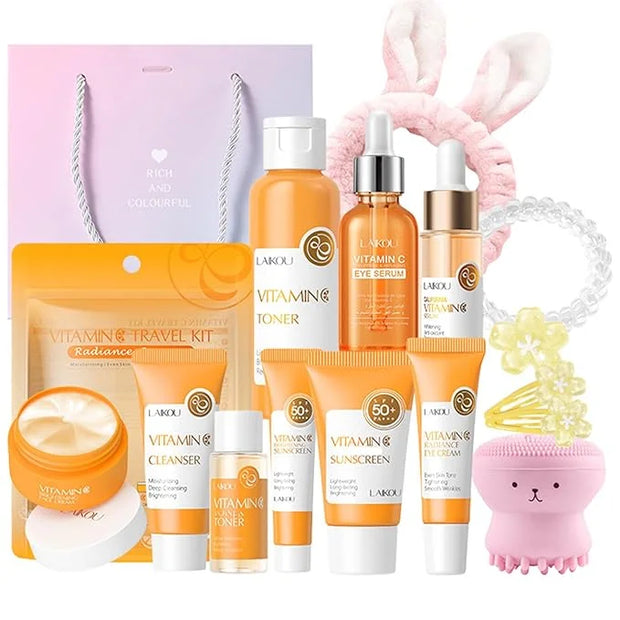 Vitamin C Skin Care Set For Teen Girls, 12 In 1 Vitamin C Birthday Gifts for WomensWith Toner,Cleanser,Toner,Cream,Eye Cre...
