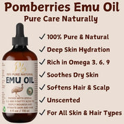 Emu Oil, 100% Pure Australian Emu Oil – Refined & Unscented – Natural Moisturizer for Hair, Skin, Face & Body – Helps with...