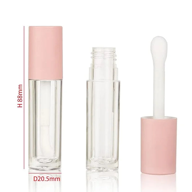 COSIDEA 24 pcs Empty 5ml big brush lip gloss tube Pink round lipgloss tubes container with big doe foot wand cosmetic pack...