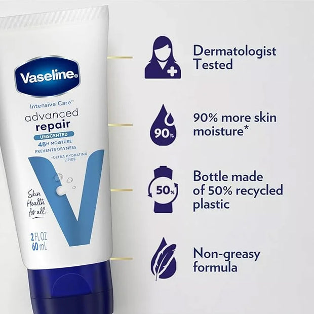Vaseline Intensive Care Lotion Bundle – Advanced Repair Unscented Lotion & Nourishing Moisture Hand & Body Lotion for Extr...