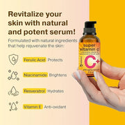 Double Size (2OZ) Super Vitamin C Serum for Face w/Niacinamide Serum, 5% Vitamin C Face Serum w/Hyaluronic Acid, Resveratr...