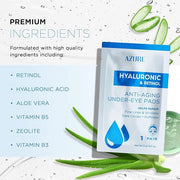 AZURE Hyaluronic & Retinol Anti Aging Under Eye Pads- Moisturizing & Rejuvenating Eye Mask Patches - Reduces Fine Lines, W...