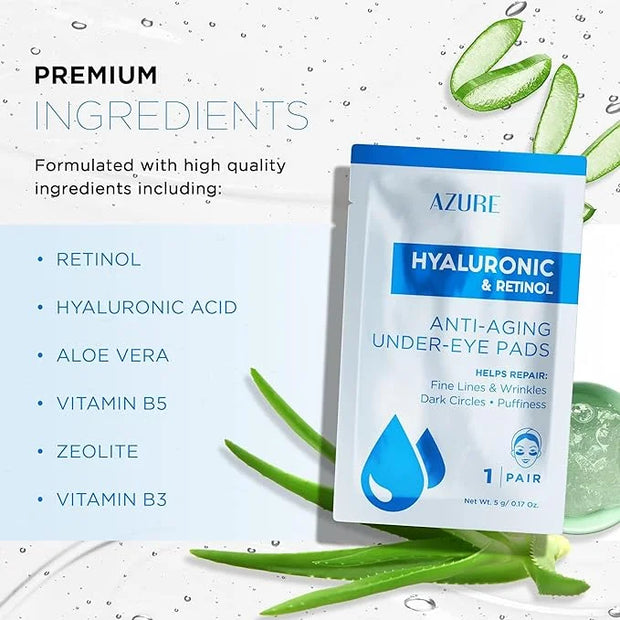 AZURE Hyaluronic & Retinol Anti Aging Under Eye Pads- Moisturizing & Rejuvenating Eye Mask Patches - Reduces Fine Lines, W...