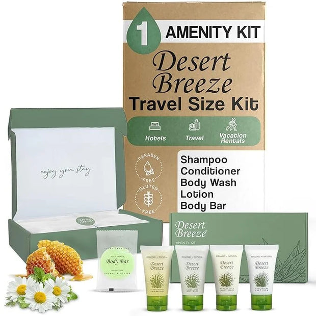 Amenity Kit | Boxed Hotel Toiletries Bulk Set | 1 oz Shampoo, Conditioner, Lotion, Body Wash & Body Bar Soap | 1 Set per C...
