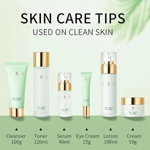 Sea Grape 6 Step Skin Care Set Daily Skin Care Routine With Skincare Set, 6-In-1 Skincare Gift Set With Facial Cleanser, T...
