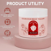 Beef Tallow for Skin, Whipped Beef Tallow For Skin, Tallow Face Moisturizer, Rose-Flavoured Whipped Tallow Face Cream Mois...