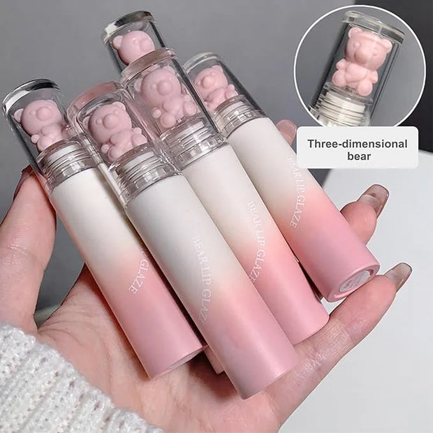KWOLYKIM Pink Bear Matte Velvet Lip Gloss, Moisture Smooth Lip Glaze Waterproof Long Lasting Lip Stain Cute Beauty Makeup ...