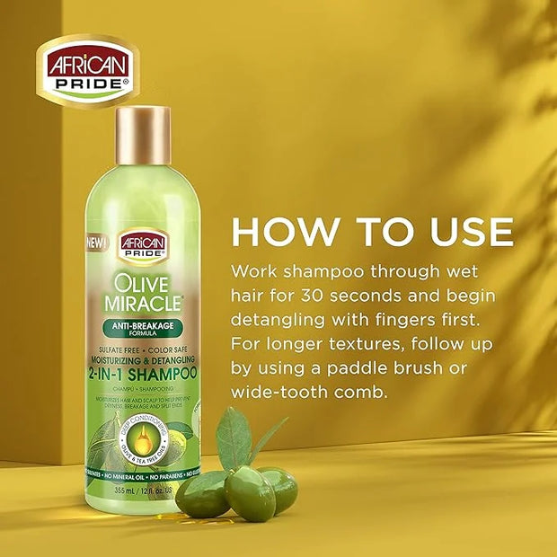 African Pride Olive Miracle Shampoo & Conditioner 2 in1 Formula (3 Pack) enriched with tea tree and olive oil to moisturiz...