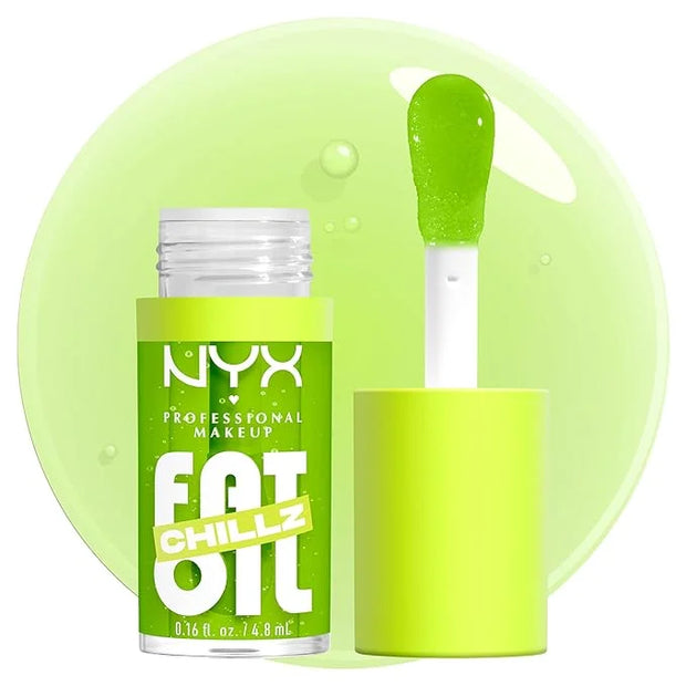 NYX PROFESSIONAL MAKEUP Fat Oil Chillz, Moisturizing, Shiny and Vegan Tinted Lip Gloss - Kiwi Freeze (Sheer Green) - Produ...