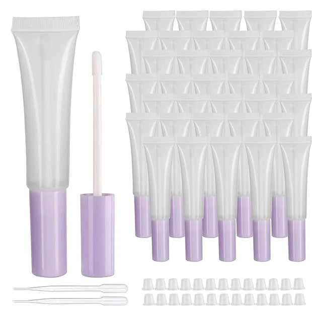 COSIDEA 50 pack Empty Purple 15ml Squeeze lip gloss tubes with wand 0.5oz soft lipgloss container chapstick containers emp...