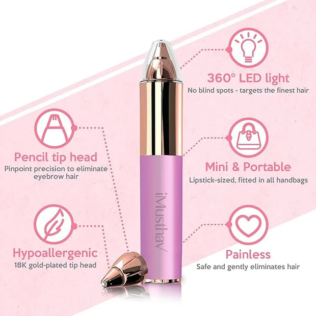 Mini Portable Painless Eyebrow Remover Trimmer for Women, Eyebrow Razor Epilator Pen,18K Gold-Plated Hypoallergenic Precis...