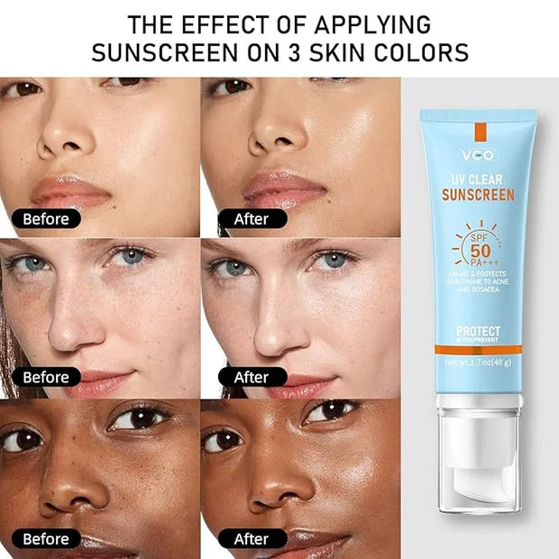 VGO Clear Face Sunscreen SPF 50, Hydrating Sun Essence Face Sunscreen Leaves No Sticky Feeling Travel Size Sunscreen Again...