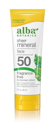 Alba Botanica Sunscreen for Face, Fragrance-Free Sheer Mineral Face Sunscreen Lotion, Broad Spectrum SPF 50, Water Resista...