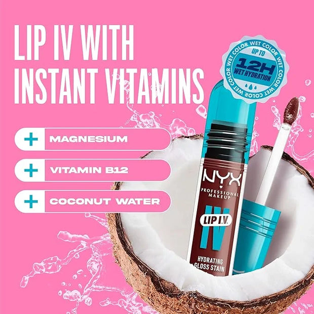 NYX PROFESSIONAL MAKEUP Lip IV Hydrating Glossy Lip Stain with 12HR Hydration - Mocha Me Wet (Brown) - Product Image