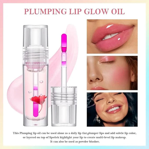 Plumping Lip Glow Oil,Hydrating Tinted Lip Oil Color Changing Lip Gloss Floral Moisturizing Lip Balm Lip Care For Dry Lip ...
