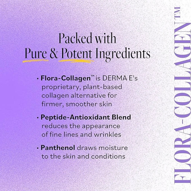 DERMA E Advanced Peptides and Vegan Flora-Collagen Serum – Double Action Collagen Face Cream with Peptide Complex – Intens...