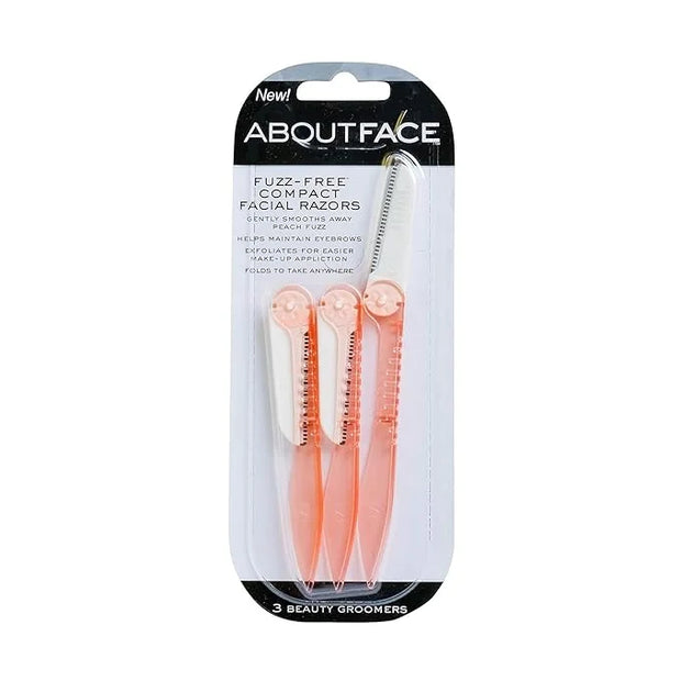 About Face Fuzz-Free Compact Facial Razors for Shaving & Exfoliating - Includes 3 Beauty Groomers - For Face, Lips & Eyebr...