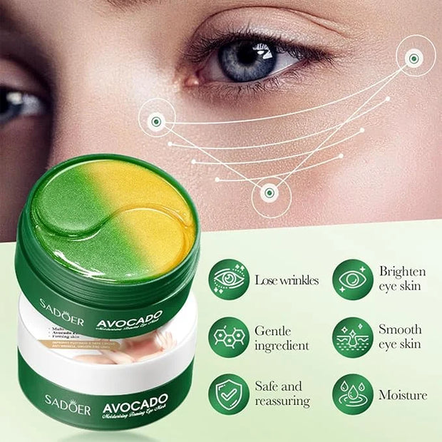 Avocado Under Eye Patches - 60 Pcs Eye Mask Anti-Aging Collagen Hyaluronic Acid Moisturizing Under Eye Mask for Removing D...