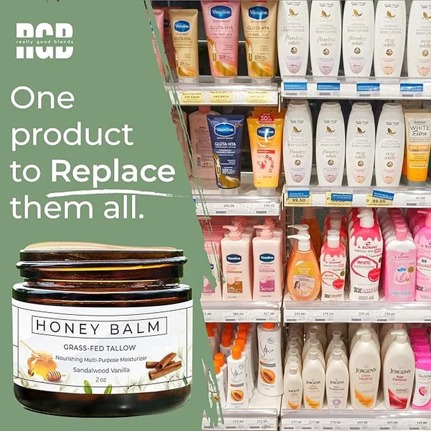 Tallow and Honey Balm, Organic Body Butter, Grass-Fed Beef Tallow for Skin, Soothing All-Natural Moisturizer for Body and ...