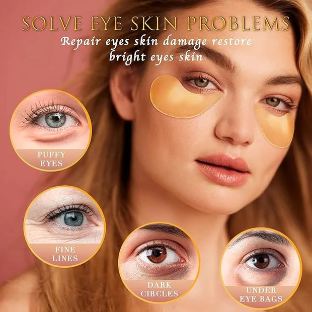 24K GOLD Eye Mask– 60 Pcs - Gold Under Eye Mask Retinol & Collagen - Puffy Eyes and Dark Circles Treatments – Look Younger...