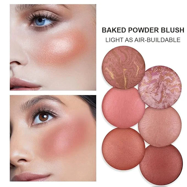 Baked Blush, Marbleized Blush for Cheeks, Shimmery Satin Finish Blushes Powder Palette, Buildable Color Natural Face Makeu...