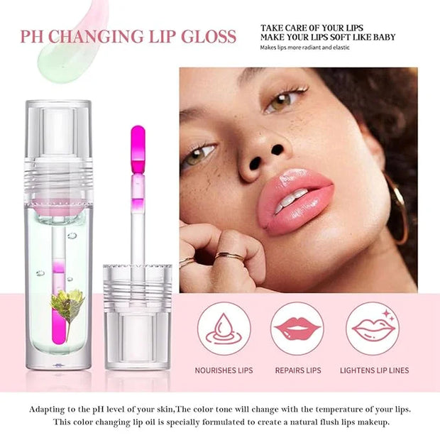 Plumping Lip Glow Oil,Hydrating Tinted Lip Oil Color Changing Lip Gloss Floral Moisturizing Lip Balm Lip Care For Dry Lip ...