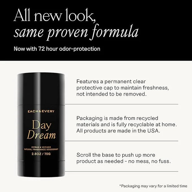 Each & Every Aluminum Free Deodorant for Women & Men, Citrus & Vetiver - All Natural Deodorant for Sensitive Skin, EWG Ver...