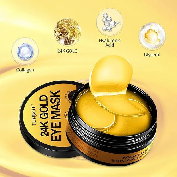 Tunbot Eye Mask - 60 Pieces - 24k Gold Eye Mask - Anti-Aging - Contains Collagen & Hyaluronic Acid - Removes Dark Circles,...