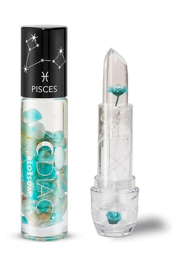 Blossom Zodiac Sign Vanilla Scented Moisturizing Roll-On Lip Gloss with Crystals + pH Technology Color Changing Crystal St...