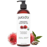 PURA D'OR 16 Oz ORGANIC Castor Oil - 100% Pure USDA Certified Cold Pressed, Hexane Free Eyelash & Eyebrow Serum - For Full...