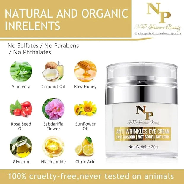 Anti-Wrinkles Eye Cream - Fast Absorbing, Natural Ingredients for Dark Circles, Puffy Eyes, and Wrinkle Reduction, 30 gram...