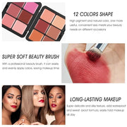 12 Colors Cream [Blush] Makeup Palette for Cheeks - All in One Blush Makeup Palette Kit with Brush, Natural Matte Long Wea...