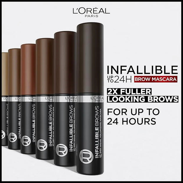 L'Oreal Paris Infallible Volumizing 24H Wear Brow Mascara, Long Lasting Eyebrow Makeup for 2X Fuller Eyebrows, 7.0 Blonde,...