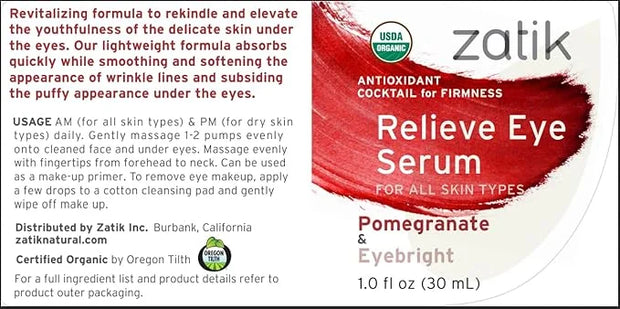 Zatik Naturals - Relieve Eye Serum with Pomegranate and Eyebright Antioxidant, USDA Certified Organic, Rekindle and Elevat...