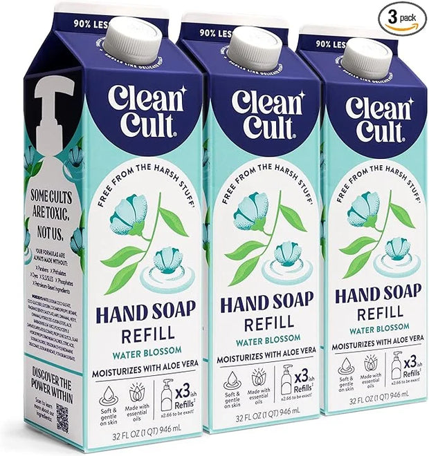 Cleancult Liquid Hand Soap Refill - Water Blossom - Moisturizes Dry & Sensitive Skin - Made with Aloe Vera & Essential Oil...