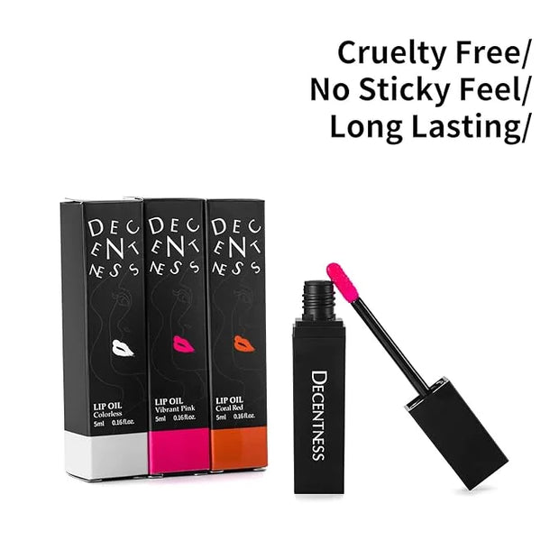 Lip Gloss Oil Set,3 Colors Hydrating Lip Oil,Long lasting Non-sticky,Nourishing Tinted Lip Plumper Gloss (Transparent, Bri...