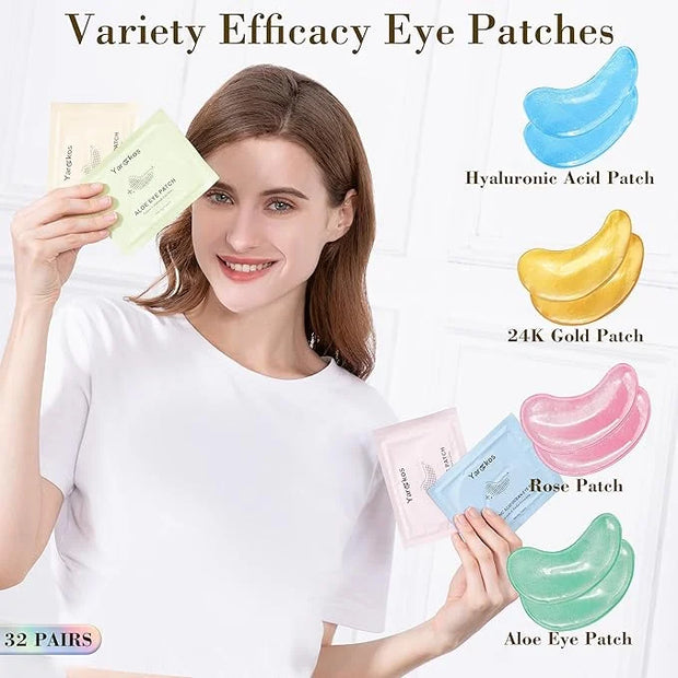 32 Pairs Under Eye Patches, Hydrating Eye Masks for Dark Circles Puffiness Puffy Eyes, Anti Wrinkle Collagen Undereye Pads...